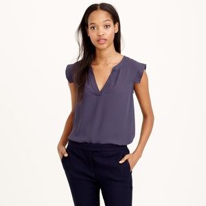 SOLD J. Crew V Neck Band Sleeve Top Gray EUC